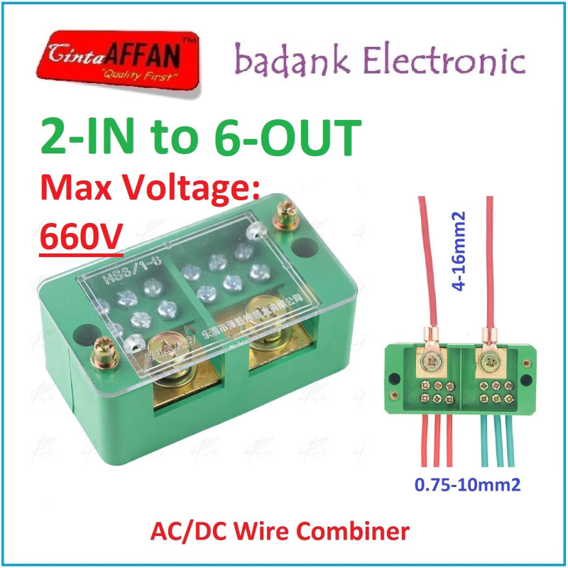 AC/DC Wire Combiner (2-IN to 6-OUT) Junction Box Solar Panel Surya